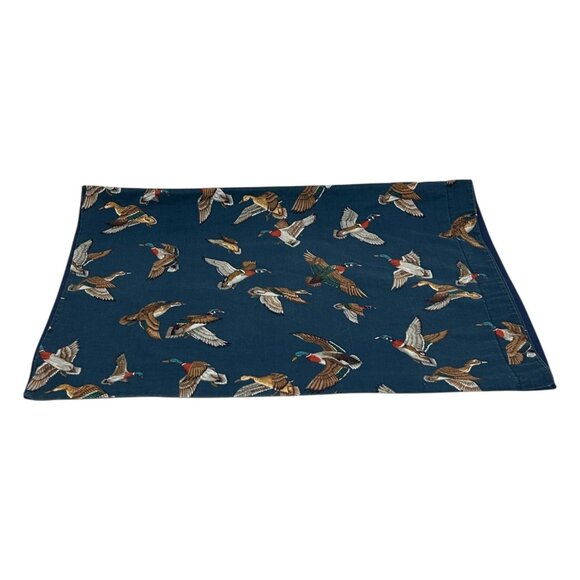Vintage Duck Print Pillowcase Navy Cotton Hunting Theme - Picture 1 of 10